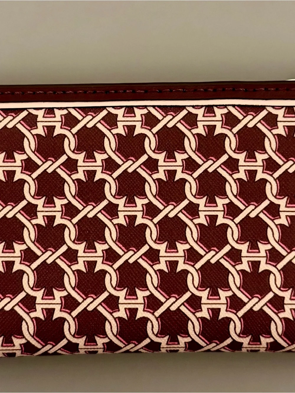 Kate Spade Pink and Burgundy Spade Link Printed Zip Wallet
